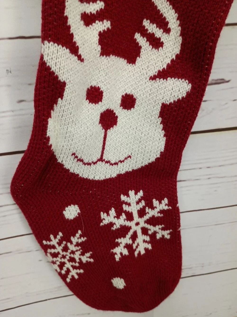 Red Knit Christmas Stocking With Reindeer & Snowflake Design - Holiday Decoratio